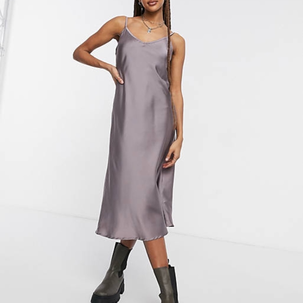 All saints slip dress in Mink Grey color